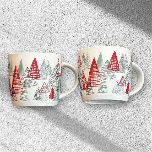 Starbucks Christmas Trees Winter Holiday Mugs (2)14 oz Coffee Hot Chocolate Cups - Picture 2 of 7